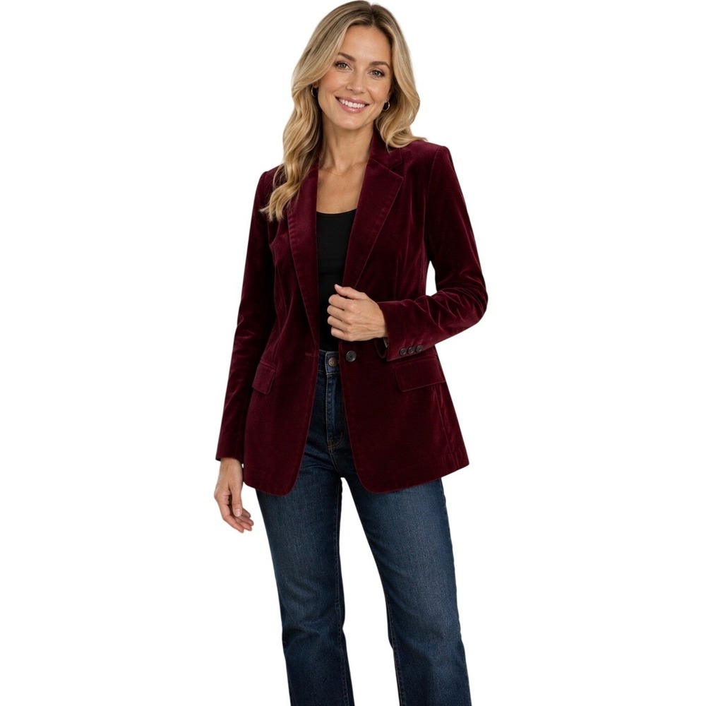 Boden Womens Velvet Blazer Jacket Burgundy Red Polka Dot Lining Size 12R